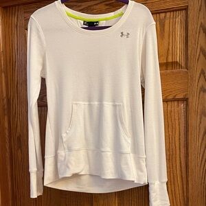 UA White Semi-Fitted Waffle Knit Top With Kangaroo Pocket
